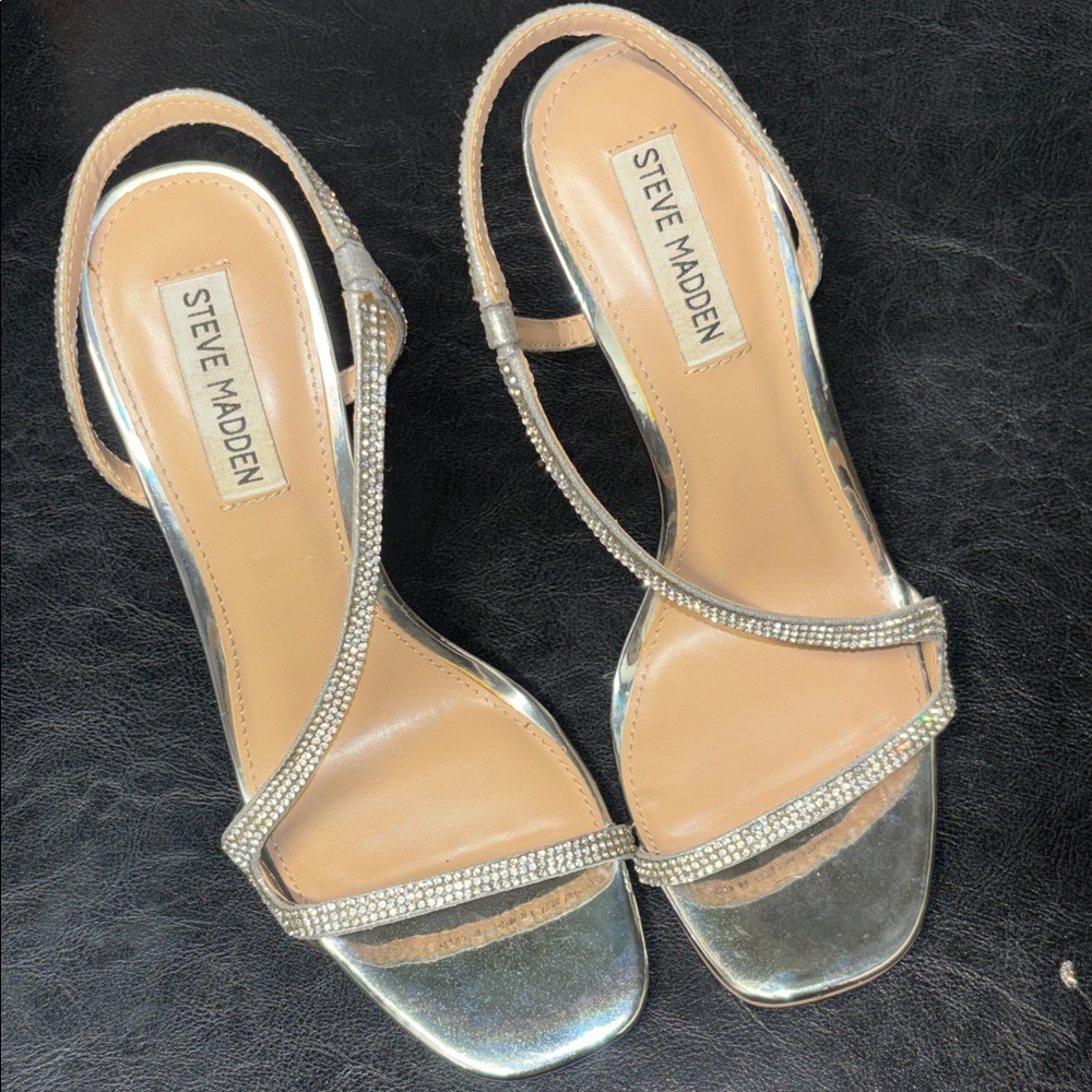 Steve Madden Metallic Silver Rhinestone Heels, “Noelle”’s,  7.5